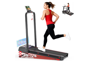 lot 20596 image: Walking Pad Treadmill with Incline and Handle Bar, 7.5MPH Under Desk Foldable Treadmill for Home Office with Remote Control - Retail $299