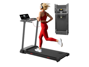 lot 20597 image: Treadmill with Handles, Folding Foldable Electric Treadmills for Home Small, 3.0HP Walking Pad Treadmills with Handle Bar, 3 in 1 Under Desk Treadmill with Remote Control, LED Display, 320LBS Capacity - Retail $329