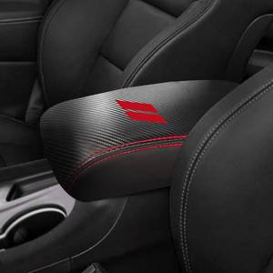 lot 36116 image: Dodge Durango Accessories 2021 2022 2023 2024 2025 2026 Center Console Armrest Cover Interior Box Anti-Scratch Leather Central Armrest Decoration (Carbon Fiber red) - Retail $20
