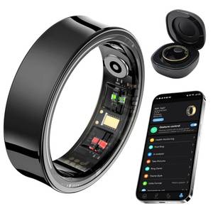 Smart Ring for Women Men, Fitness Tracker Ring with Body Temperature, Heart Rate, Blood Oxygen, Sleep Monitor, Calories, No Subscription Fee, IP68 Waterproof for iPhone & Android (Black, 12) - Retail: $52