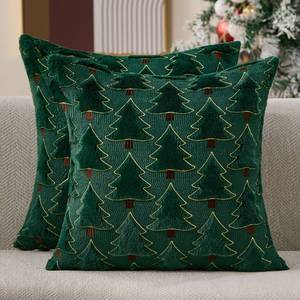 lot 36139 image: Christmas Pillow Covers 18x18 inch Set of 2 Xmas Decorations Soft Plush Faux Fur Wool Green Yellow Christmas Tree Throw Pillow Cases Winter Holiday Decor for Sofa Living Room PT-012A18 - Retail $26