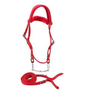 lot 36165 image: Horse Bridle, Red Adjustable Horse Bridle Rein Harness Horse Headstalls Bit Horse Equestrian Accessories with Soft Cushion - Retail $39