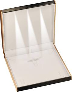 lot 36167 image: LED Black Extra Large Necklace Pendant Earrings Ring Bracelet Box Luxury PU Leather Dome Top Designed with Gold Color Painted on the Sides Big Jewelry Sets Gift Holder Box with Light for Men for Women - Retail $17