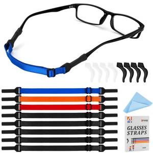 lot 36177 image: Glasses Strap - 8 Pcs Big Kids Adjustable Eyeglasses Strap - No Tail Eyeglasses Holders Around Neck for Womens With 4 Pair Ear Hooks & Eye Cleaning Cloth, Sunglasses Eyewear Retainer(8-13in) - Retail $8