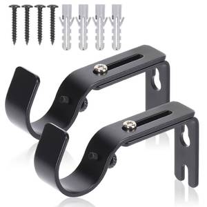 lot 36182 image: Premium Curtain Rod Brackets for Wall - Adjustable Hooks, Iron Holders for 1 Inch Rod - Black (2 PCS) - Retail $6