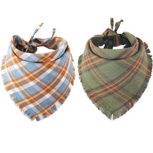 lot 36190 image: Fall Dog Bandana Autumn Thanksgiving Plaid Reversible Triangle Bibs Scarf Accessories for Dogs Pets - Retail $11
