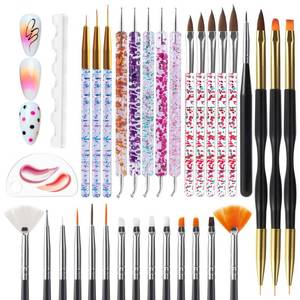lot 36193 image: Nail Dotting Tools 32PCS Double-ended Nail Art Brushes Kit Nail Art Gel Polish Liner Brushes Design Pen For Nail Drawing And Nail Paint Brushes Small Detail Brushes - Retail $6