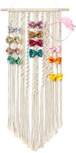 lot 62235 image: Macrame Bow Holder Hanging Hair Bow Organizer for Girls Hair Bows,Boho Wall Hair Clips Headband Storage Hanger for Baby Toddler Girls Room, Ivory (Clips and Other Props Not Included) - Retail $13