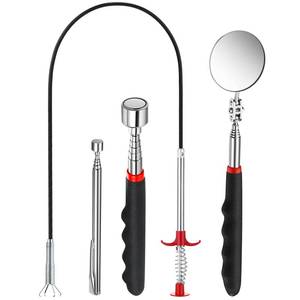 lot 62236 image: 4 Pieces Telescoping Magnet Pick up Tool Set Extendable Claw Grabber Tool Bendable Spring Telescoping Inspection Mirror 2 Lb 20 lb Magnetic Stick Gadget for Home Sink Drains Fathers Day gift - Retail $12