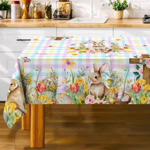 lot 62244 image: Easter Tablecloth, Easter Table Cloth Rectangle 60 x 84 with Bunny and Eggs, Buffalo Check Plaid Kitchen Table Cover for Dining Room Tulips Floral Indoor Decor - Retail $12