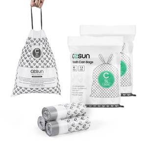 lot 62248 image: Code C Drawstring Trash Bags 90 Count, Pre Cut 1.3 Gallon  5 Liter Small Trash Can Liners, White - Retail $18