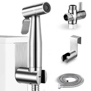 lot 62252 image: Bidet Sprayer Handheld Jet Spray for Attachment Toilet, Adjustable Water Pressure Toilet Muslim Shower Easy to Install - Stainless Steel, with Bidet Hose for Feminine Wash - Retail $20