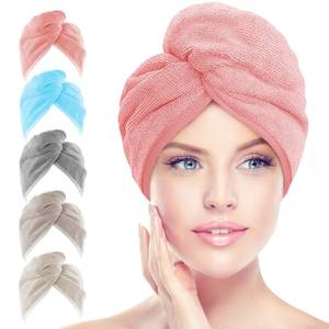 lot 62253 image: Microfiber Hair Towel Wrap, 5 Pack Hair Turbans, Super Absorbent Quick Dry Hair Towel Wrap for All Hair Types Anti Frizz, Multicolor 26�10, 2 botton broken - Retail $10