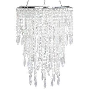 lot 62256 image: Acrylic Chandelier Shade, Ceiling Light Shade Beaded Pendant Lampshade with Crystal Beads and Chrome Frame for Bedroom, Wedding or Party Decoration, Diameter 8.7 3 Tiers - Retail $24