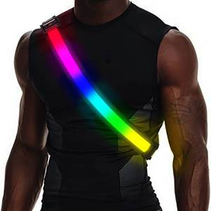 lot 62264 image: LED Reflective Running Gear,High Visibility Reflective Belt Sash with Safety Light,USB Rechargeable Adjustable Size Night Accessories for Night Outdoor Running Walking (Colorful) - Retail $10