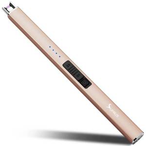 lot 62270 image: Electric Lighter Arc Windproof Flameless USB Rechargeable Lighter with Safety Lock for Candle BBQ Camping (Champagne Gold) - Retail $10