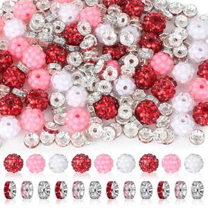 lot 62271 image: 360 Pcs Valentines Day Beads for Pens 60 Bubblegum Rhinestone Bead 8mm 300 Spacer Bead for Beadable Pens Red Pink White Crystal Beadable Spacers for Holiday Bracelet Necklace Gifts DIY Craft - Retail $15