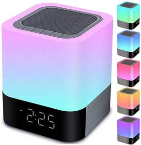 lot 62275 image: Night Lights Bluetooth Speaker, Alarm Clock Bluetooth Speakers Touch Sensor Bedside Lamp Dimmable Multi-Color Changing Bedside Lamp, MP3 Player, Wireless with Lights - Retail $30