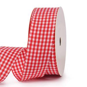 lot 62285 image: Checkered Ribbon 1-Inch Wide Taffeta Plaid Ribbon 25 Yard Long 100% Polyester Woven Edge (Red, 1 Inch) - Retail $14
