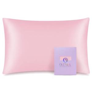 lot 62289 image: 100% Mulberry Silk Toddler Pillowcase for Hair and Skin, Both Sides 19 Momme Pure Natural Silk Travel Pillow Cases with Hidden Zipper, 13x 18, Pink - Retail $22