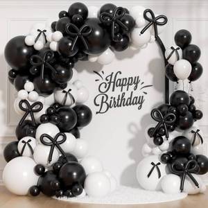 lot 62298 image: Black Bow Balloon Garland Arch Kit - 206Pcs Black and White Party Decorations Bow Black and White Balloon Arch Kit Different Size for Wedding Bridal Engagement Bachelorette Decorations 89 - Retail $15