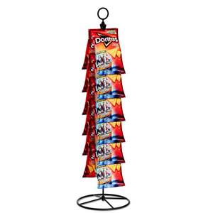 lot 62301 image: Chip Rack Display Stand, Snack Organizer for Countertop, Chip Bag Holder with 14 Clips, Chip Stand Display for Party, Office, Pantry(Black) - Retail $17