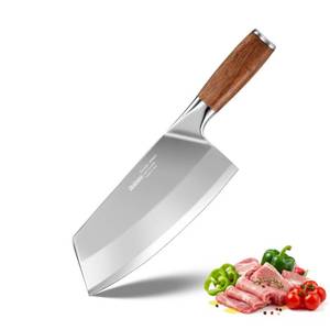 lot 62302 image: 8 Inch Meat Cleaver Vegetable Knife, Ultra Sharp Meat Slicer with High Carbon Stainless Steel and Ergonomic Natural Rosewood Handle Chinese Knife for Daily Cooking - Retail $30