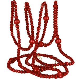 lot 62306 image: 12 Feet Christmas Wooden Beads Garland Round Craft Farmhouse Vintage Wood Bead Garlands for Xmas Decoration Supplies (Dark Red) - Retail $27
