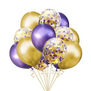 lot 62340 image: Purple Gold Balloons, Purple and Gold Metallic Chrome Confetti Latex Balloon for Party Decorations,12 Inch,Pack of 26 - Retail $10
