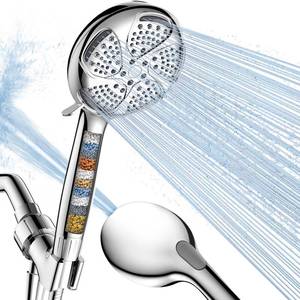 lot 62345 image: Filtered Shower Head with Handheld, High Pressure 7 Spray Showerhead with Filters for Hard Water - Remove Chlorine, Reduce Dry Itchy Skin, Anti-clog Nozzles, Power Wash to Clean Tub, Tile & Pet - Retail $27