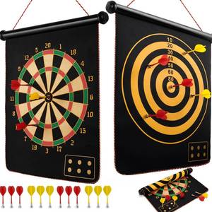 lot 62346 image: Magnetic Dart Board for Kids, Teens, Adults, Double-Sided Roll-Up Dart Board Game wStrong Magnetic Darts, Boys Easter Basket Stuffer, Camping, Family Party Game, Easter Gifts for Kids - Retail $27