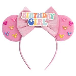 lot 62348 image: Pink Mouse Ears Headband for Women, Matte Bow & Candy-Colored Accents for Birthdays & Theme Parks - Retail $10