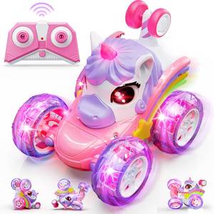 lot 62351 image: Unicorn Remote Control Car for Girls,360°Stunt RC Cars Rotation 4WD Remote Cars with LED Lights,Fun Indoor Outdoor Toys for Kids,Chritmas Easter Birthday Gift for 3 4 5 6 Year Old Girl - Retail $25