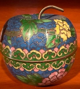 Vintage Enameled Brass Apple Trinket Box