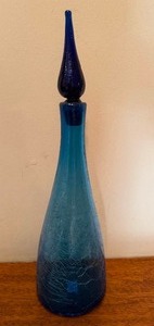 lot 28 image: Vintage Blenko Hand Blown Cobalt Blue Decanter w Top