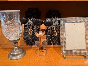 lot 32 image: Various Styles of Candle Holders, Frame w Brass Display Stand
