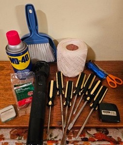 lot 70 image: Misc Tools From Coat ClosetKitchen Cabinet, Screwdrivers, Mag Flashlight and More