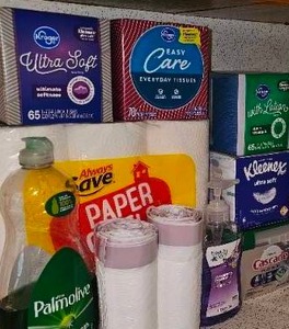 lot 73 image: Misc Kitchen Products, Paper Towels, Tissue, Cleaning Products