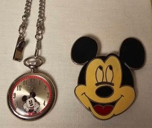 lot 144 image: Mickey Mouse Pocket Watch on Chain and Belt Buckle