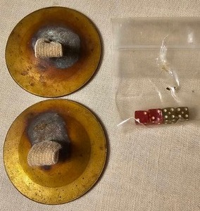 lot 156 image: Vintage Finger Tamborines and the Tiniest Set of Dice I Have Ever Seen