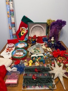 lot 54 image: Christmas Wrapping Paper, Lights (New), Ornaments, Platter, Stocking and MORE