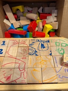 lot 63 image: Wood Blocks and Cart w Stanley Blocks