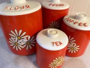 lot 23 image: Vintage Metal Daisy Canisters