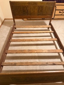 lot 192 image: MCM Wood Bed Frame and Slats, Queen