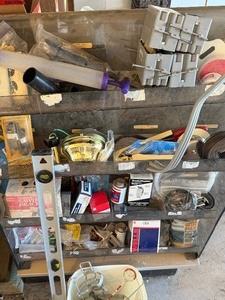 lot 438 image: Shelves Full of Home ImprovementGarage Items, Please See Pictures for Variety