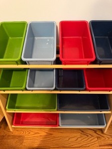 lot 194 image: Wood Organizer w Plastic Tubs