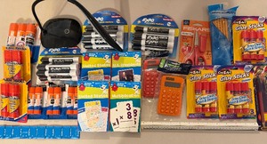 lot 500 image: Glue Sticks, Dry Erase Markers, Flashcards, Calculators, Scissors and More