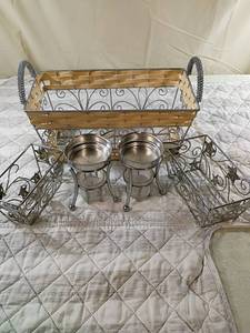 lot 16 image: Decorative Metal and Wood Basket with Star Design