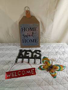 lot 42 image: Home Decor Bundle - Sign, Key Holder and Butterfly Welcome Set