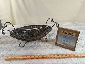 lot 54 image: Decorative Metal and wicker basket.  Metal  with Quote Frame6x6